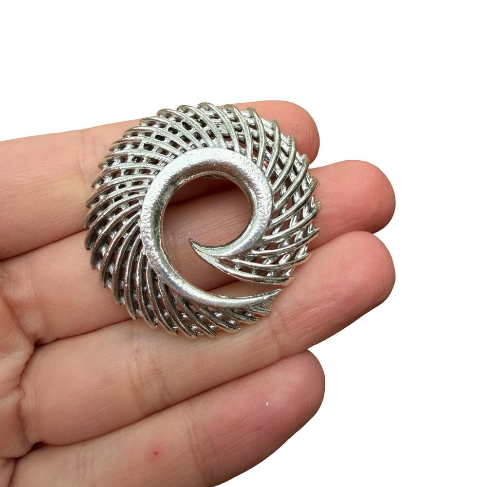 Vintage Silver Tone Modernist  Brooch Pin